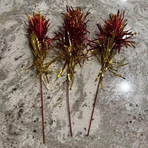 Festive Gold and Red Tinsel Picks